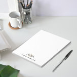 Monogram initials script white black notepad<br><div class="desc">A classic white background.  Personalise and add your monogram initials,  name and full name.  Black and golden letters.</div>