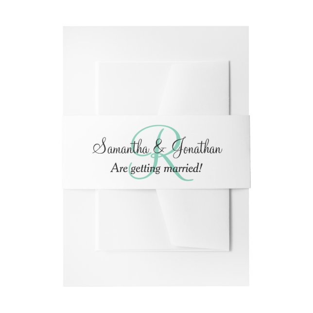 Monogram Initials Seafoam Green Wedding Invitation Belly Band (Front Example)