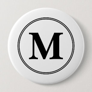 Monogram initials simple black and white 10 cm round badge