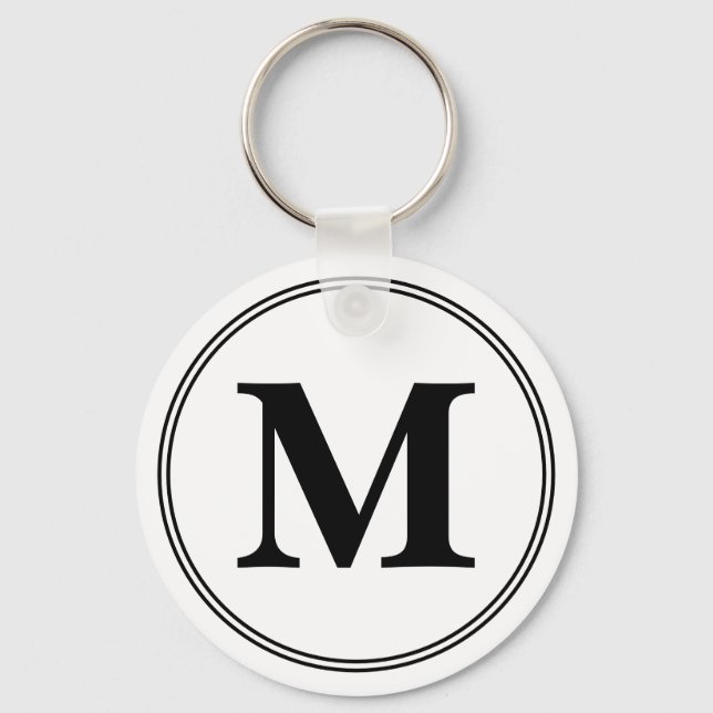 Monogram initials simple black and white key ring (Front)