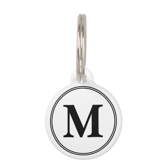 Monogram initials simple black and white pet tag (Front)