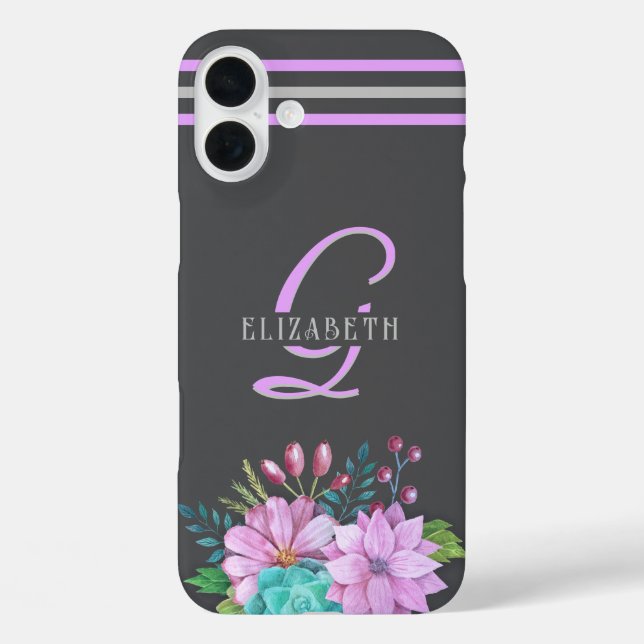 MONOGRAM initials stripes Dark Grey Case-Mate iPhone Case (Back)