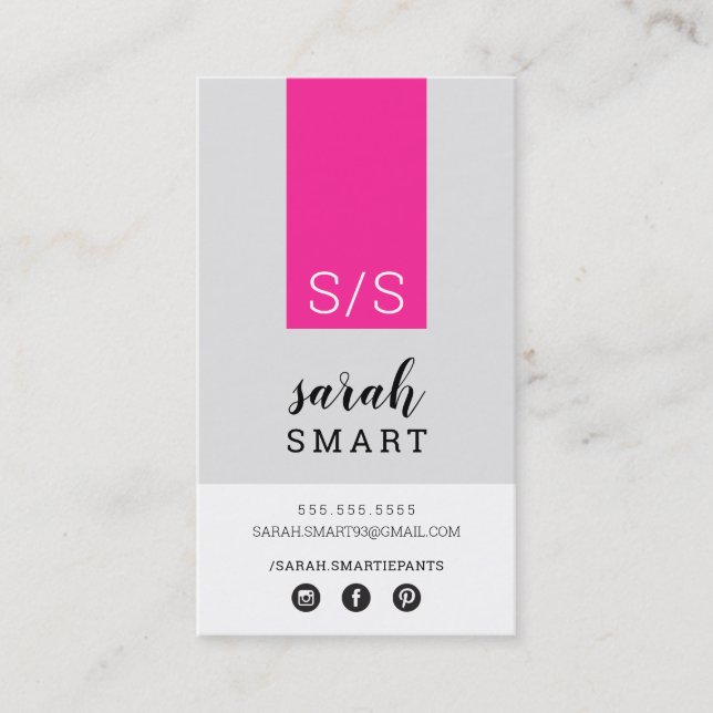 MONOGRAM INITIALS tab modern black pink grey Business Card (Front)
