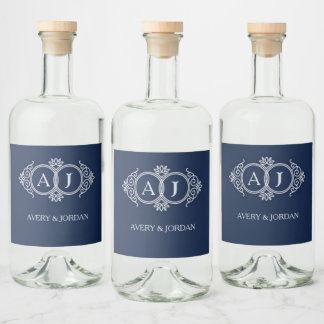 Monogram initials wedding frame minimal design liquor bottle label