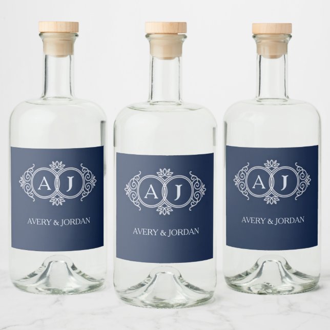 Monogram initials wedding frame minimal design liquor bottle label (Bottles)