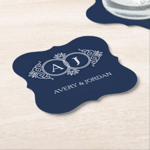 Monogram initials wedding frame minimal design paper coaster