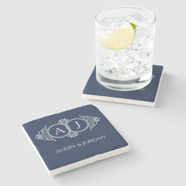 Monogram initials wedding  frame minimal design  stone coaster (Side)