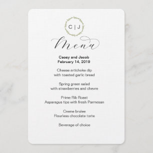 Monogram Initials Wedding or Event Menu