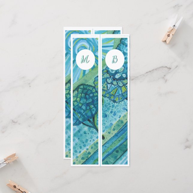 Monogram Initials Whimsical Two Bookmarks (Front/Back In Situ)