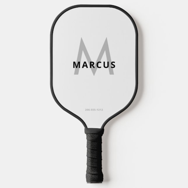 Monogram Initials White Bold Name Pickleball Paddle (Front)