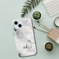 Monogram Initials white grey black gold marble