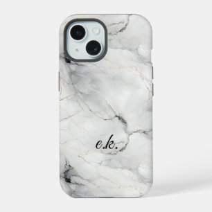 Monogram Initials white grey black gold marble iPhone 15 Case