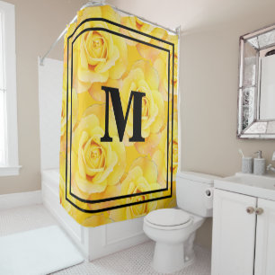 Monogram Initials Yellow Floral Vintage Rustic  Shower Curtain