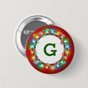 Monogram Inside Ring of Christmas Light Bulbs 6 Cm Round Badge