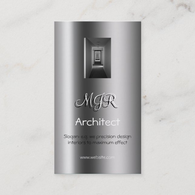 Monogram, Interior Design Architect, metallic-look Business Card (Front)