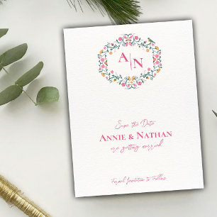 Monogram Intricate Floral Design Frame Wedding Announcement Postcard