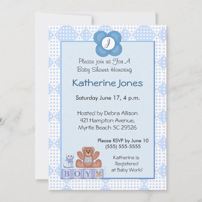 Monogram Invitation for Boys (Front)