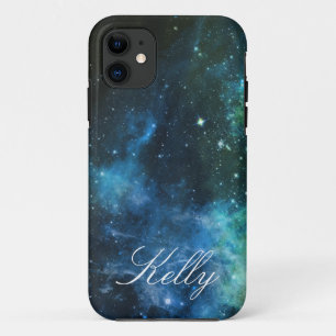 Monogram iPhone Cases Galaxy Stars Blue Green 5/5S