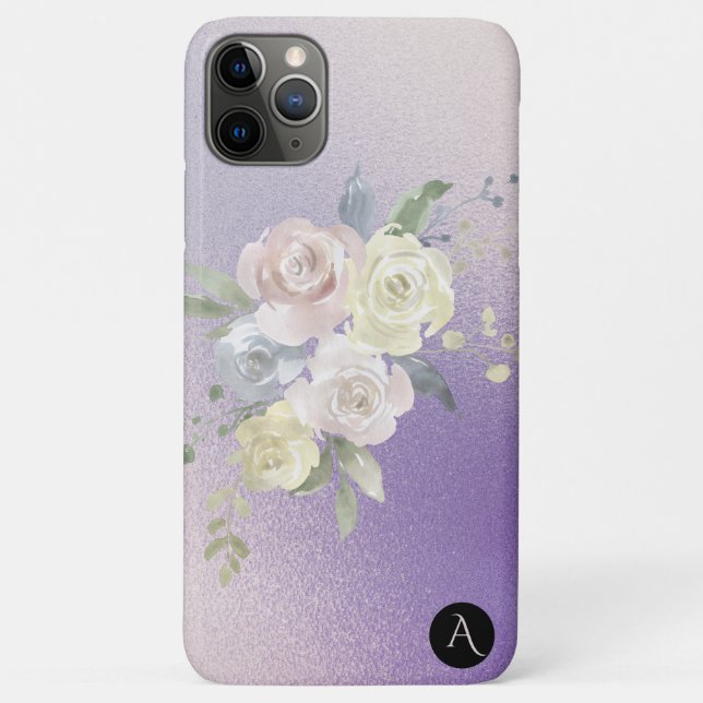 *~* Monogram Iridescent Pastel Lavender Floral Case-Mate iPhone Case (Back)
