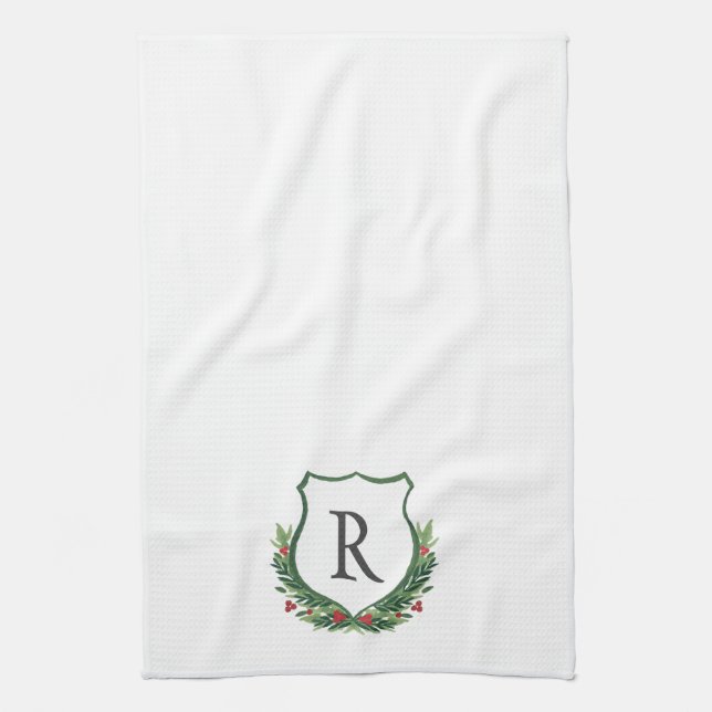 Monogram it! Christmas Crest Kitchen Towel (Vertical)