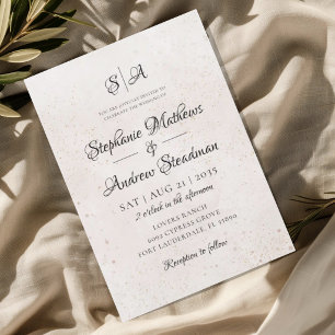 Monogram Ivory Beige Textured Wedding Invitation