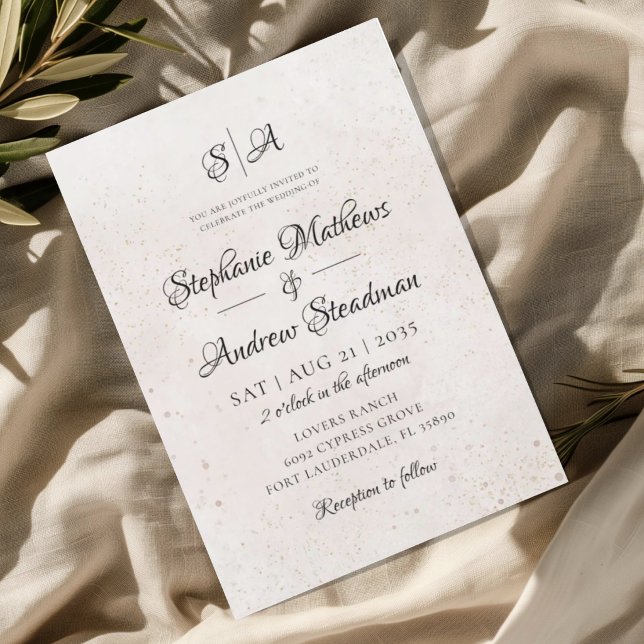 Monogram Ivory Beige Textured Wedding Invitation (Creator Uploaded)