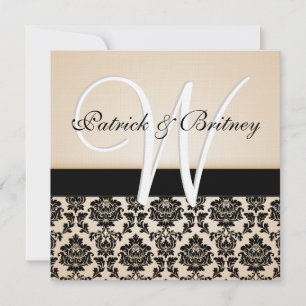 Monogram Ivory  & Black Damask Wedding Invitations