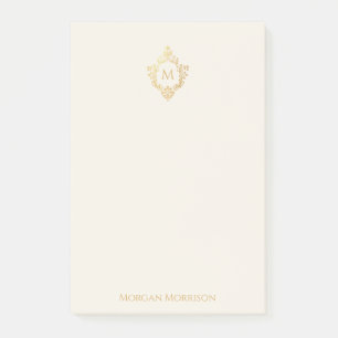 Monogram Ivory Faux Gold Crest Elegant Custom Name Post-it Notes