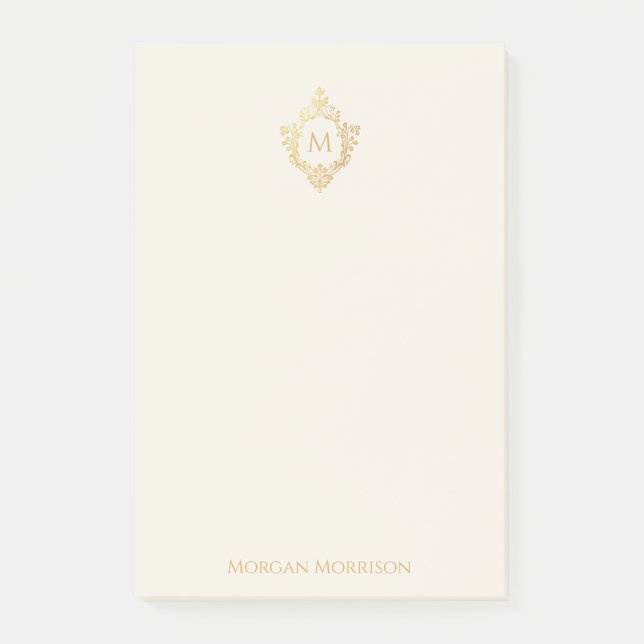 Monogram Ivory Faux Gold Crest Elegant Custom Name Post-it Notes (Front)