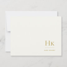 Monogram Ivory Gold Simple Monogrammed Notecard