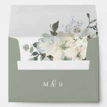 Monogram Ivory Sage Floral Return Address Envelope