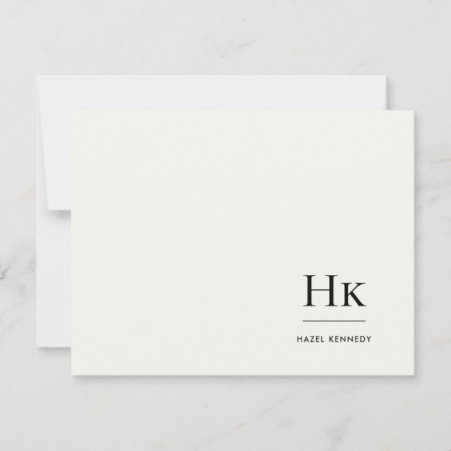 Monogram Ivory Simple Monogrammed Social Notecard (Front)