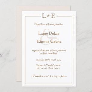 Monogram ivory white gold ampersand modern wedding invitation