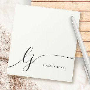Monogram Ivory White Modern Minimalist Feminine Notepad