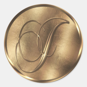 Monogram J Bronze Wedding Invitation Holiday Classic Round Sticker