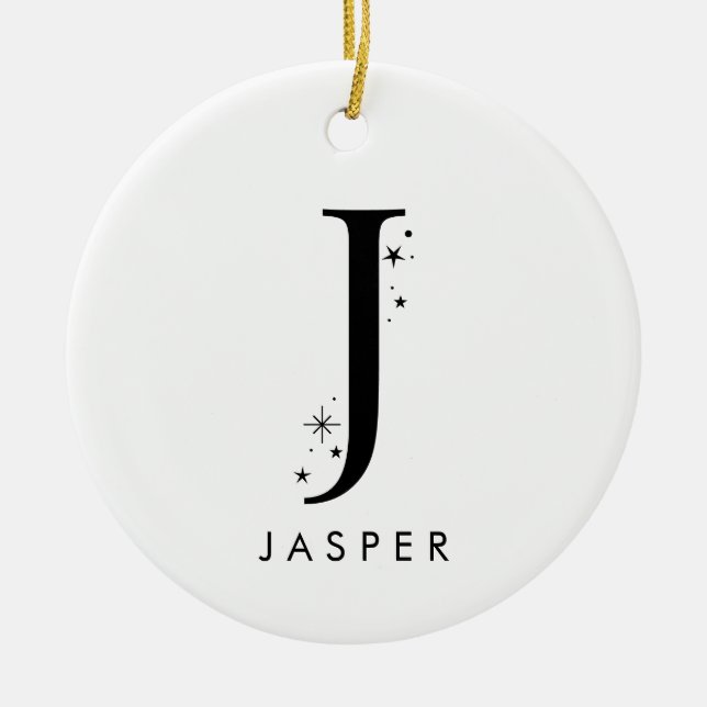 Monogram J Celestial Name  Ceramic Tree Decoration (Front)