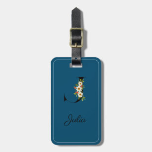 Monogram J cobalt watercolor flower Luggage Tag