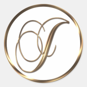 Monogram J Faux Bronze Classic Round Sticker
