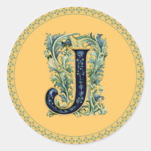 Monogram J floral design, A-1 generated, Classic Round Sticker