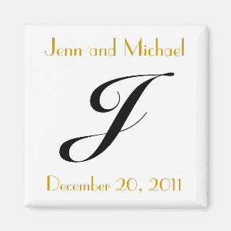 Monogram J Gold & Black Wedding Announcement Magnet