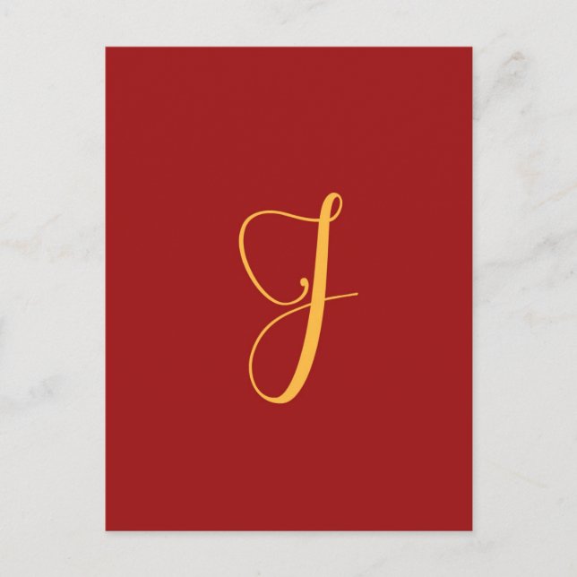 Monogram "J" gold colour on red Postcard (Front)