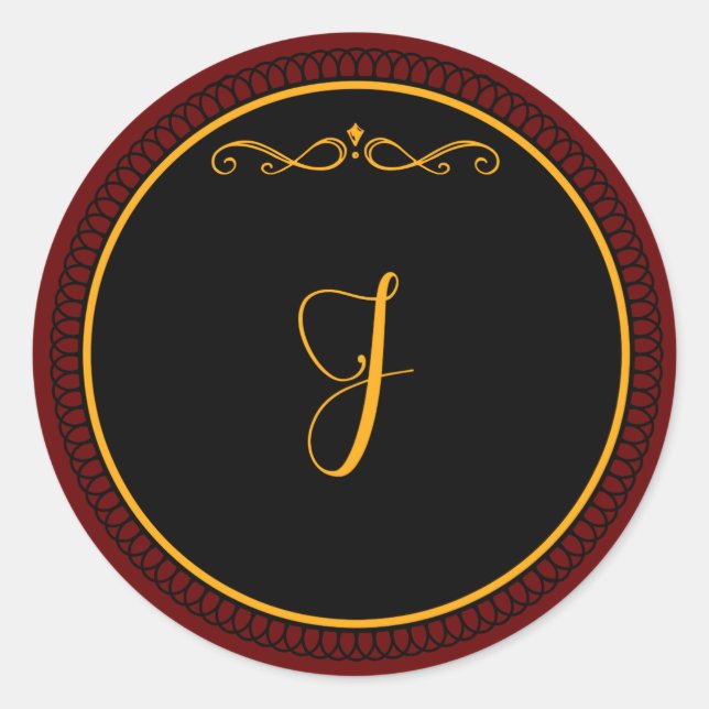 Monogram "J" gold-coloured script Classic Round Sticker (Front)
