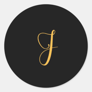 Monogram J gold on black background Classic Round Sticker