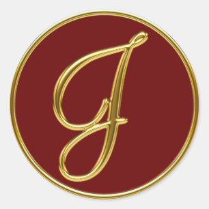 Monogram J in 3D gold Classic Round Sticker