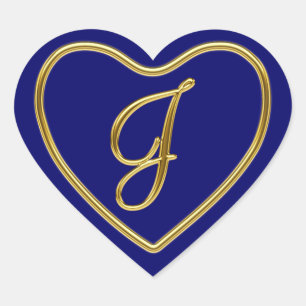 Monogram J in 3D gold Heart Sticker