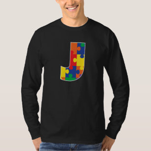 Monogram J in Multi Color Puzzle Pieces T-Shirt