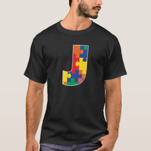 Monogram J in Multi Colour Puzzle Pieces T-Shirt