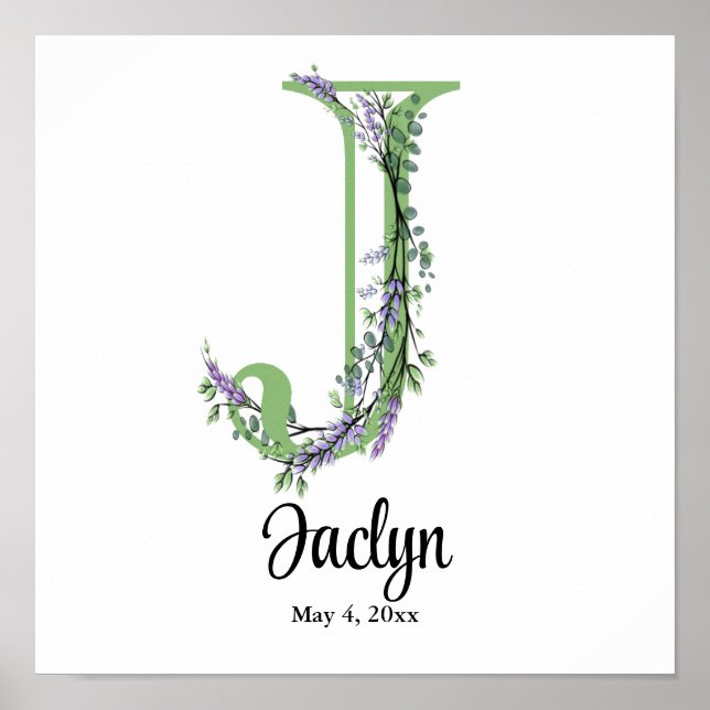 Monogram J Lavender Eucalyptus nursery  Poster (Front)