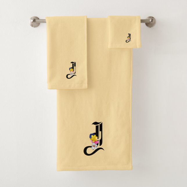 Monogram J Pale Yellow   Bath Towel Set (Insitu)