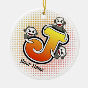 Monogram J Sock Monkey Ceramic Tree Decoration